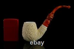 Ornate Bent Egg PIPE By EGE BLOCK MEERSCHAUM-NEW-HAND CARVED With Case#540