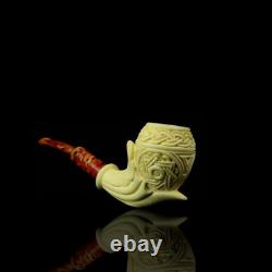 Ornate Bent Egg Pipe BLOCK MEERSCHAUM-NEW-HAND CARVED Custom Made Case#1418