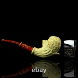 Ornate Bent Egg Pipe BLOCK MEERSCHAUM-NEW-HAND CARVED Custom Made Case#1418