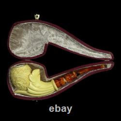 Ornate Bent Egg Pipe BLOCK MEERSCHAUM-NEW-HAND CARVED Custom Made Case#1418