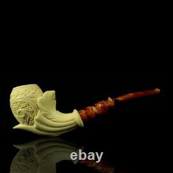 Ornate Bent Egg Pipe BLOCK MEERSCHAUM-NEW-HAND CARVED Custom Made Case#1418
