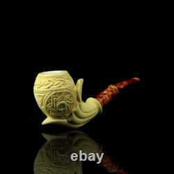 Ornate Bent Egg Pipe BLOCK MEERSCHAUM-NEW-HAND CARVED Custom Made Case#1418