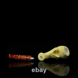 Ornate Bent Egg Pipe BLOCK MEERSCHAUM-NEW-HAND CARVED Custom Made Case#1418