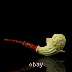 Ornate Bent Egg Pipe BLOCK MEERSCHAUM-NEW-HAND CARVED Custom Made Case#1418