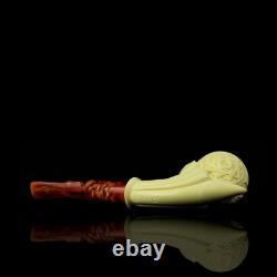 Ornate Bent Egg Pipe BLOCK MEERSCHAUM-NEW-HAND CARVED Custom Made Case#1418