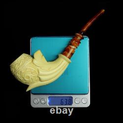 Ornate Bent Egg Pipe BLOCK MEERSCHAUM-NEW-HAND CARVED Custom Made Case#1418
