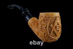 Ornate Bent Masonic Pipe New Block Meerschaum Handmade W Case#459