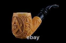 Ornate Bent Masonic Pipe New Block Meerschaum Handmade W Case#459