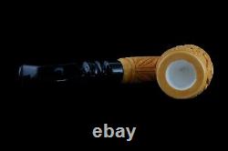 Ornate Bent Masonic Pipe New Block Meerschaum Handmade W Case#459