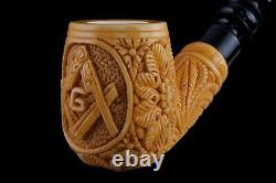 Ornate Bent Masonic Pipe New Block Meerschaum Handmade W Case#459