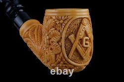 Ornate Bent Masonic Pipe New Block Meerschaum Handmade W Case#459