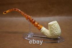 Ornate Bent PIPE BLOCK MEERSCHAUM-NEW-HAND CARVED W Case# 1177 Churchwarden Stem