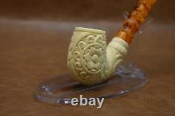 Ornate Bent PIPE BLOCK MEERSCHAUM-NEW-HAND CARVED W Case# 1177 Churchwarden Stem