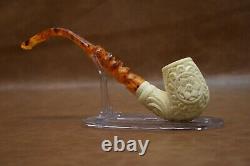 Ornate Bent PIPE BLOCK MEERSCHAUM-NEW-HAND CARVED W Case# 1177 Churchwarden Stem