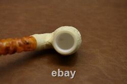 Ornate Bent PIPE BLOCK MEERSCHAUM-NEW-HAND CARVED W Case# 1177 Churchwarden Stem