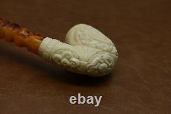 Ornate Bent PIPE BLOCK MEERSCHAUM-NEW-HAND CARVED W Case# 1177 Churchwarden Stem