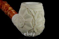 Ornate Bent PIPE By EGE BLOCK MEERSCHAUM-NEW-HAND CARVED With Case#1493