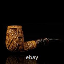 Ornate Bent Pipe Masonic Emblem BLOCK MEERSCHAUM-NEW-HANDCARVED W Case#1138