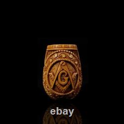 Ornate Bent Pipe Masonic Emblem BLOCK MEERSCHAUM-NEW-HANDCARVED W Case#1138