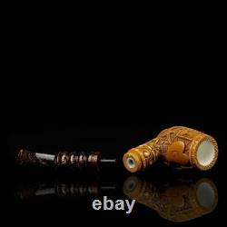 Ornate Bent Pipe Masonic Emblem BLOCK MEERSCHAUM-NEW-HANDCARVED W Case#1138