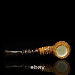 Ornate Bent Pipe Masonic Emblem BLOCK MEERSCHAUM-NEW-HANDCARVED W Case#1138