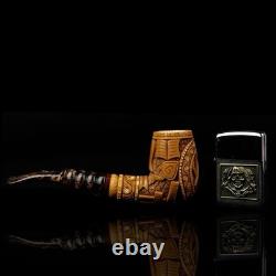 Ornate Bent Pipe Masonic Emblem BLOCK MEERSCHAUM-NEW-HANDCARVED W Case#1138