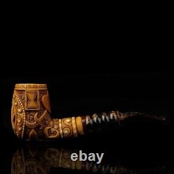 Ornate Bent Pipe Masonic Emblem BLOCK MEERSCHAUM-NEW-HANDCARVED W Case#1138