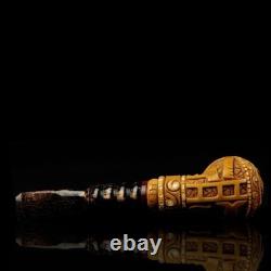 Ornate Bent Pipe Masonic Emblem BLOCK MEERSCHAUM-NEW-HANDCARVED W Case#1138