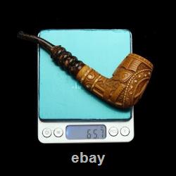 Ornate Bent Pipe Masonic Emblem BLOCK MEERSCHAUM-NEW-HANDCARVED W Case#1138