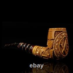Ornate Bent Pipe Masonic Emblem BLOCK MEERSCHAUM-NEW-HANDCARVED W Case#1138