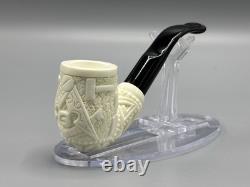 Ornate Bent Pipe Masonic Emblem BLOCK MEERSCHAUM-NEW-HANDCARVED W Case#1369
