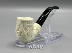 Ornate Bent Pipe Masonic Emblem BLOCK MEERSCHAUM-NEW-HANDCARVED W Case#1369