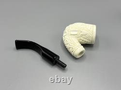 Ornate Bent Pipe Masonic Emblem BLOCK MEERSCHAUM-NEW-HANDCARVED W Case#1369