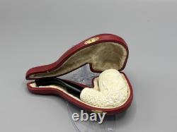 Ornate Bent Pipe Masonic Emblem BLOCK MEERSCHAUM-NEW-HANDCARVED W Case#1369