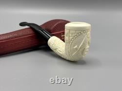 Ornate Bent Pipe Masonic Emblem BLOCK MEERSCHAUM-NEW-HANDCARVED W Case#1397