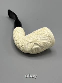 Ornate Bent Pipe Masonic Emblem BLOCK MEERSCHAUM-NEW-HANDCARVED W Case#1397