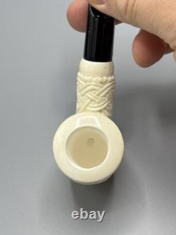 Ornate Bent Pipe Masonic Emblem BLOCK MEERSCHAUM-NEW-HANDCARVED W Case#1397