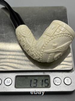 Ornate Bent Pipe Masonic Emblem BLOCK MEERSCHAUM-NEW-HANDCARVED W Case#1397