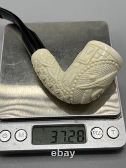 Ornate Bent Pipe Masonic Emblem BLOCK MEERSCHAUM-NEW-HANDCARVED W Case#1397