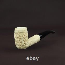 Ornate Billiard PIPE By Cinar BLOCK MEERSCHAUM-NEW-HAND CARVED With Case#1443