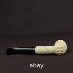 Ornate Billiard PIPE By Cinar BLOCK MEERSCHAUM-NEW-HAND CARVED With Case#1443