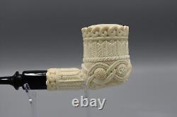 Ornate Billiard PIPE By Cinar BLOCK MEERSCHAUM-NEW-HAND CARVED With Case#1752