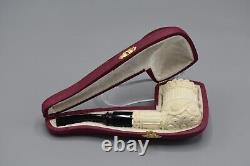 Ornate Billiard PIPE By Cinar BLOCK MEERSCHAUM-NEW-HAND CARVED With Case#1752