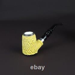 Ornate Billiard PIPE By EGE BLOCK MEERSCHAUM-NEW-HAND CARVED With Case#403