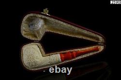 Ornate Billiard PIPE By EGE BLOCK MEERSCHAUM-NEW-HAND CARVED With Case#551