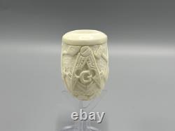 Ornate Billiard Pipe Masonic Emblem BLOCK MEERSCHAUM-NEW-HANDCARVED W Case#1808