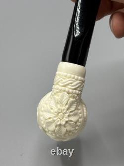 Ornate Billiard Pipe Masonic Emblem BLOCK MEERSCHAUM-NEW-HANDCARVED W Case#1808