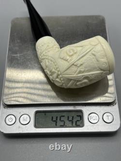 Ornate Billiard Pipe Masonic Emblem BLOCK MEERSCHAUM-NEW-HANDCARVED W Case#1808