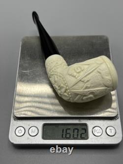 Ornate Billiard Pipe Masonic Emblem BLOCK MEERSCHAUM-NEW-HANDCARVED W Case#1808