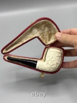 Ornate Billiard Pipe Masonic Emblem BLOCK MEERSCHAUM-NEW-HANDCARVED W Case#1808